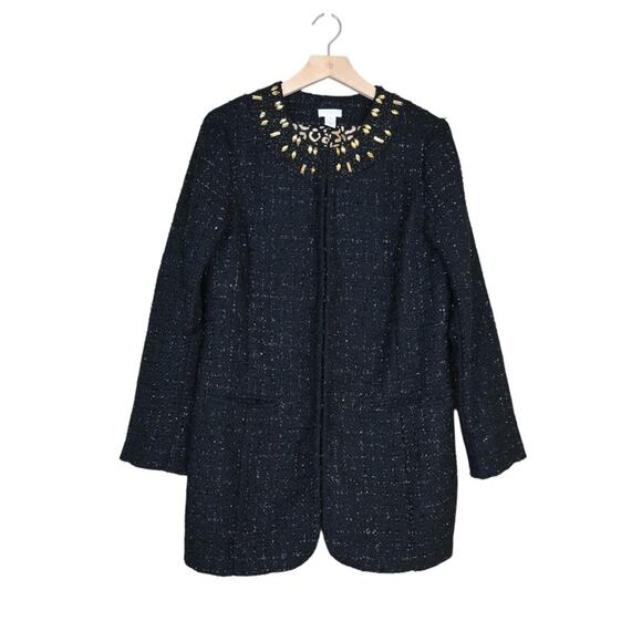 Chico's Womens M Chico's 1 Ani-Glam Shimmer Tweed Longline Blazer Jacket - Picture 1 of 11